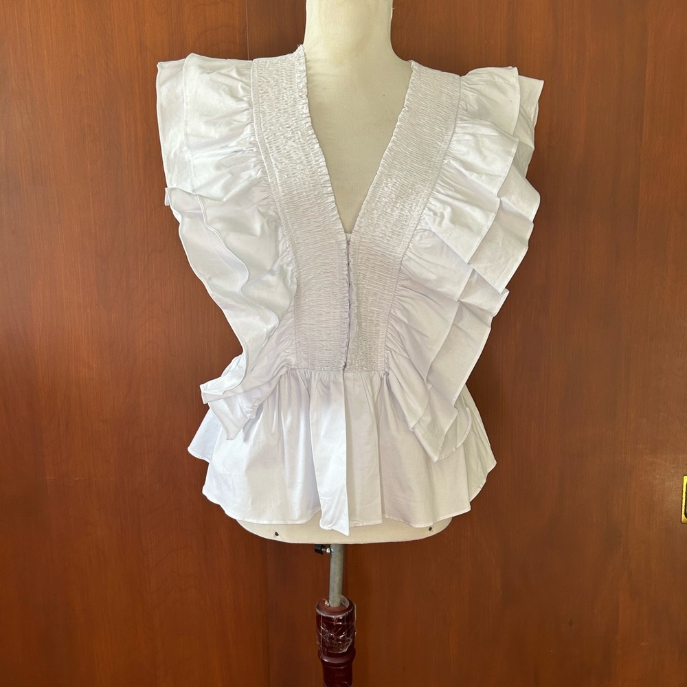 NWT Lulu's Ruffled White Cotton Blouse